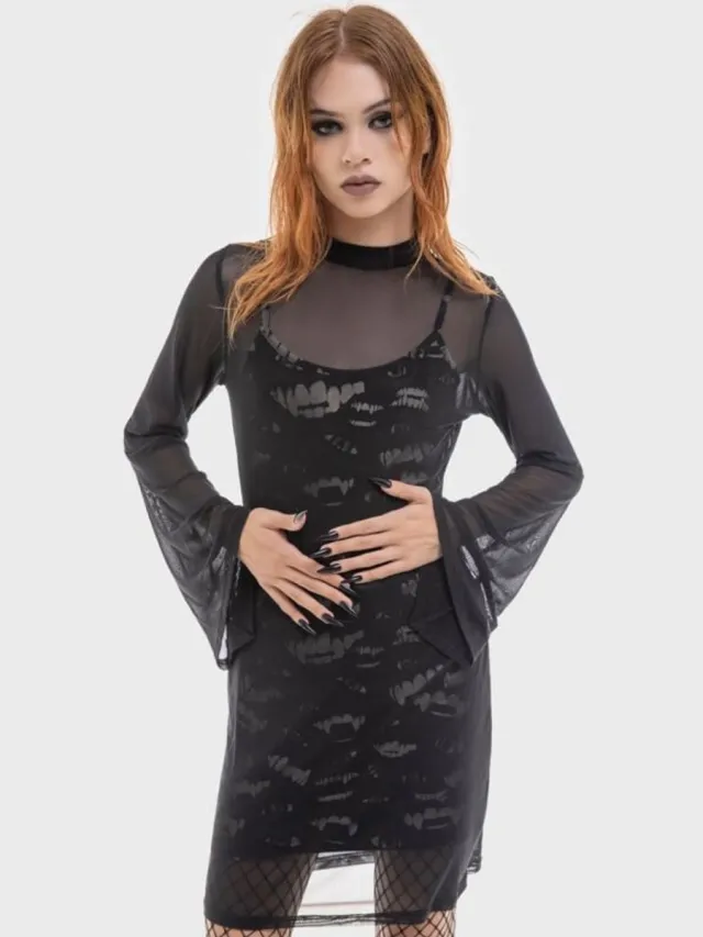 Killstar The Lost Boys - Sheer Vamp Dames Mini-jurk - zwart/wit zwart;wit