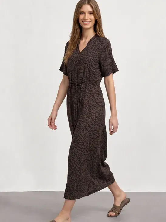 Street One Midi-jurk met V-hals en luipaardprint Bruin