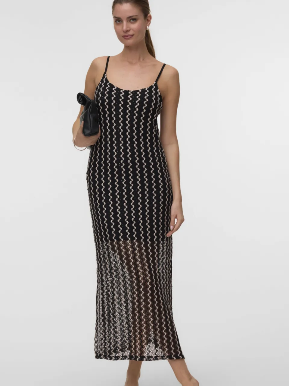 Vero Moda gestreepte midi jurk zwart Zwart/wit