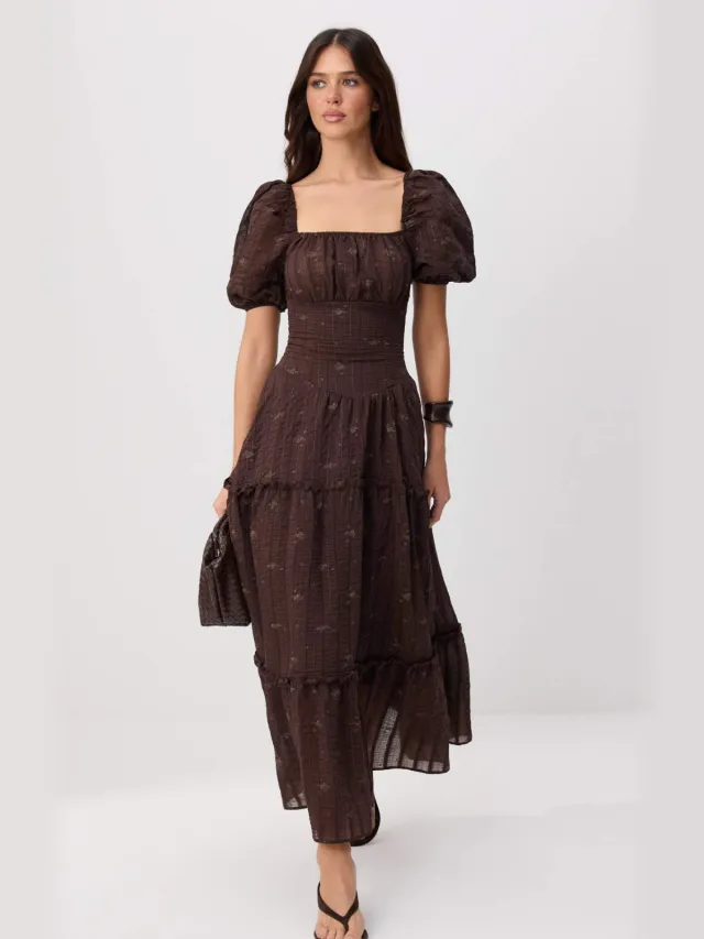 Trendyol TRENDYOLMİLLA Dames Bruin Bloemen Maxi Kort Skater Jurken