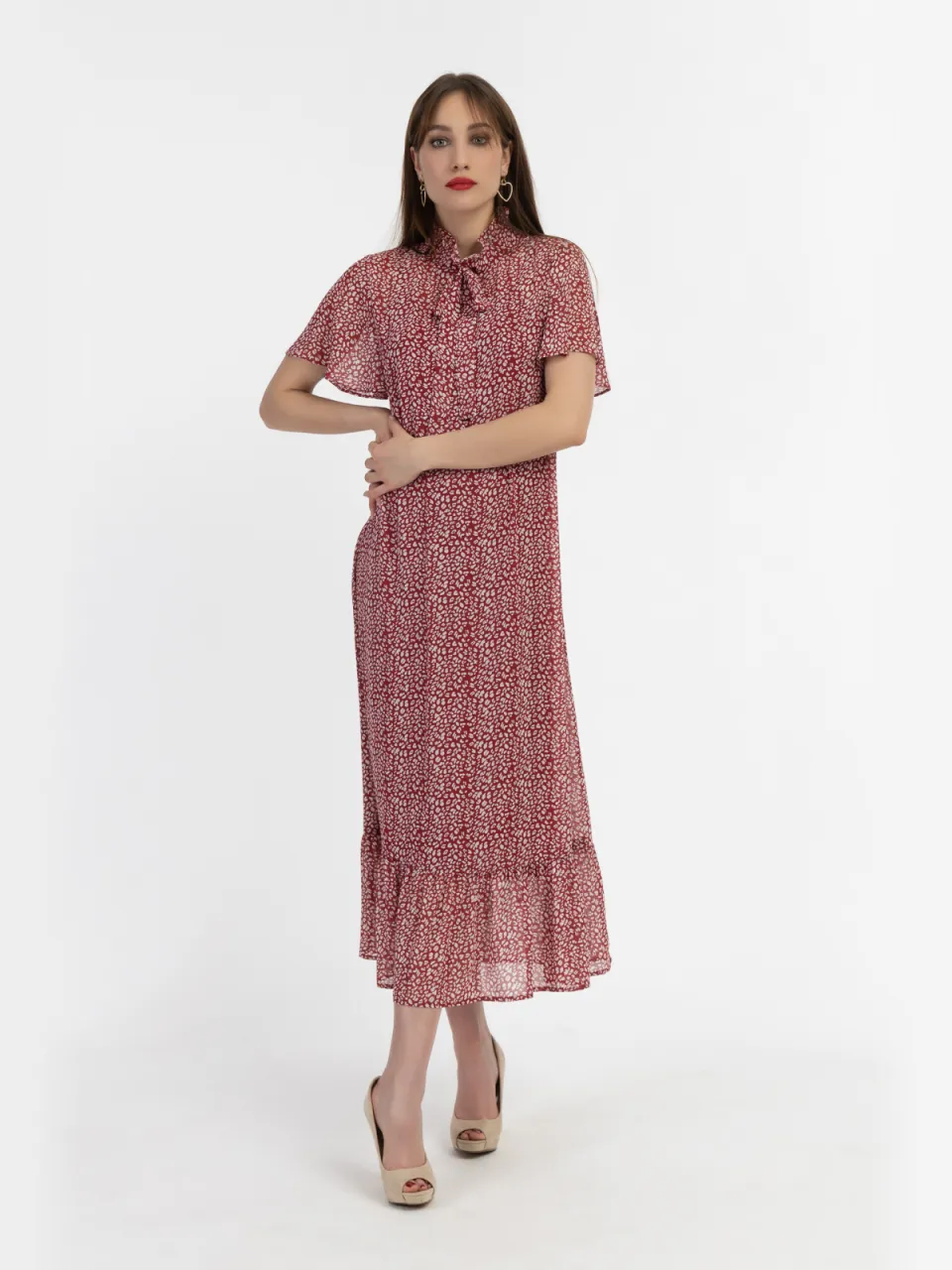 Faina Midi-jurk van chiffon Dames rood wit Wit/Rood