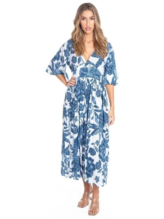 Isla Bonita By Sigris Lange Jurk Isla Bonita By Sigris Lange Midi-Jurk Blauw