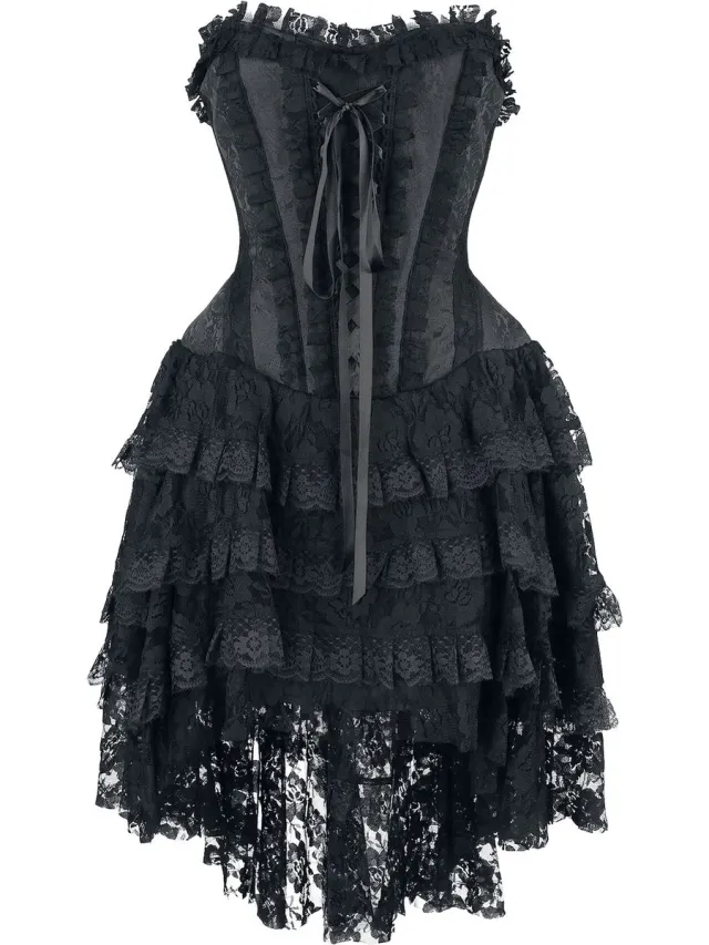 Gothicana Zwarte gothic jurk met corsage en mulle rok - Dames