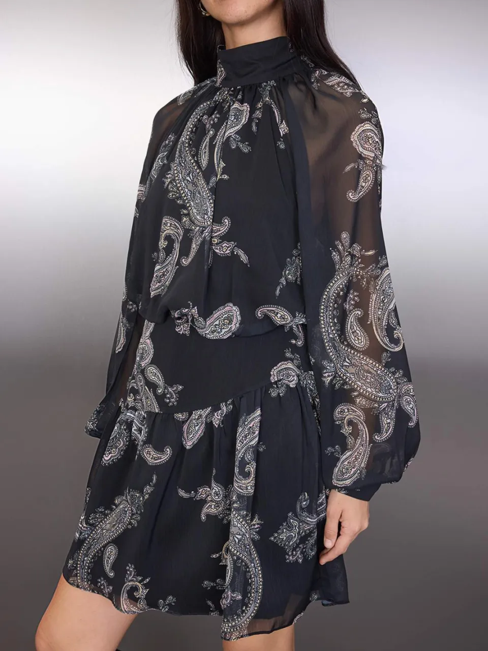 Trendyol TRENDYOLMİLLA Dames Zwart Paisley Kort / Mini Lang Avond / Dagelijks Skater Jurken, foto 2