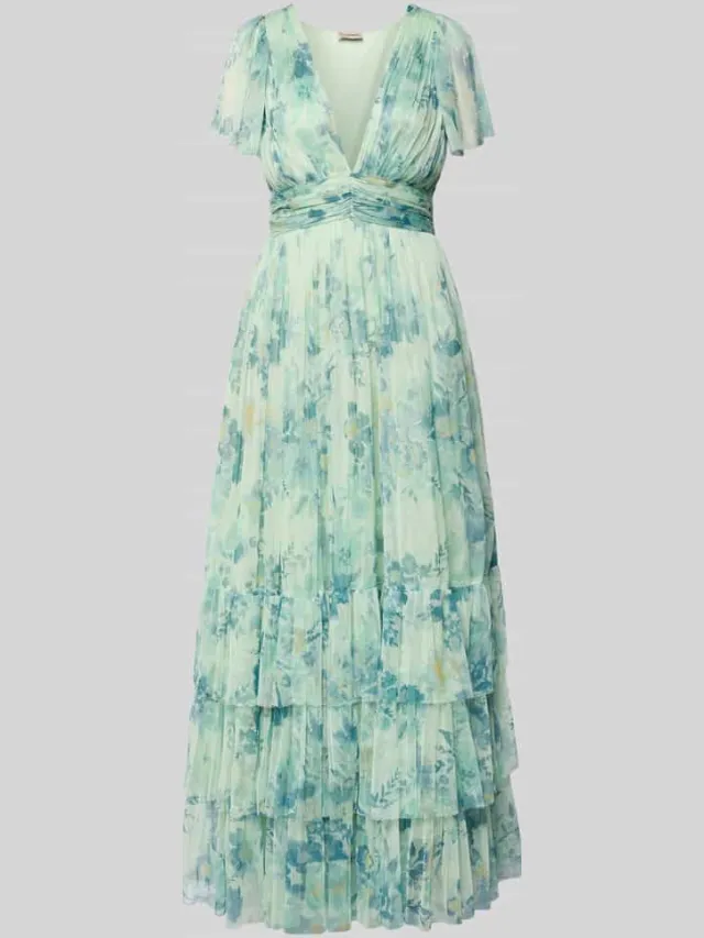 Lace & Beads regular fit avondjurk met ruches groen, foto 2