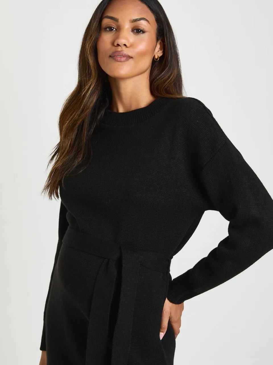 boohoo Dames Zwangerschaps Ronde Hals Trui Midi Jurk zwart, foto 4