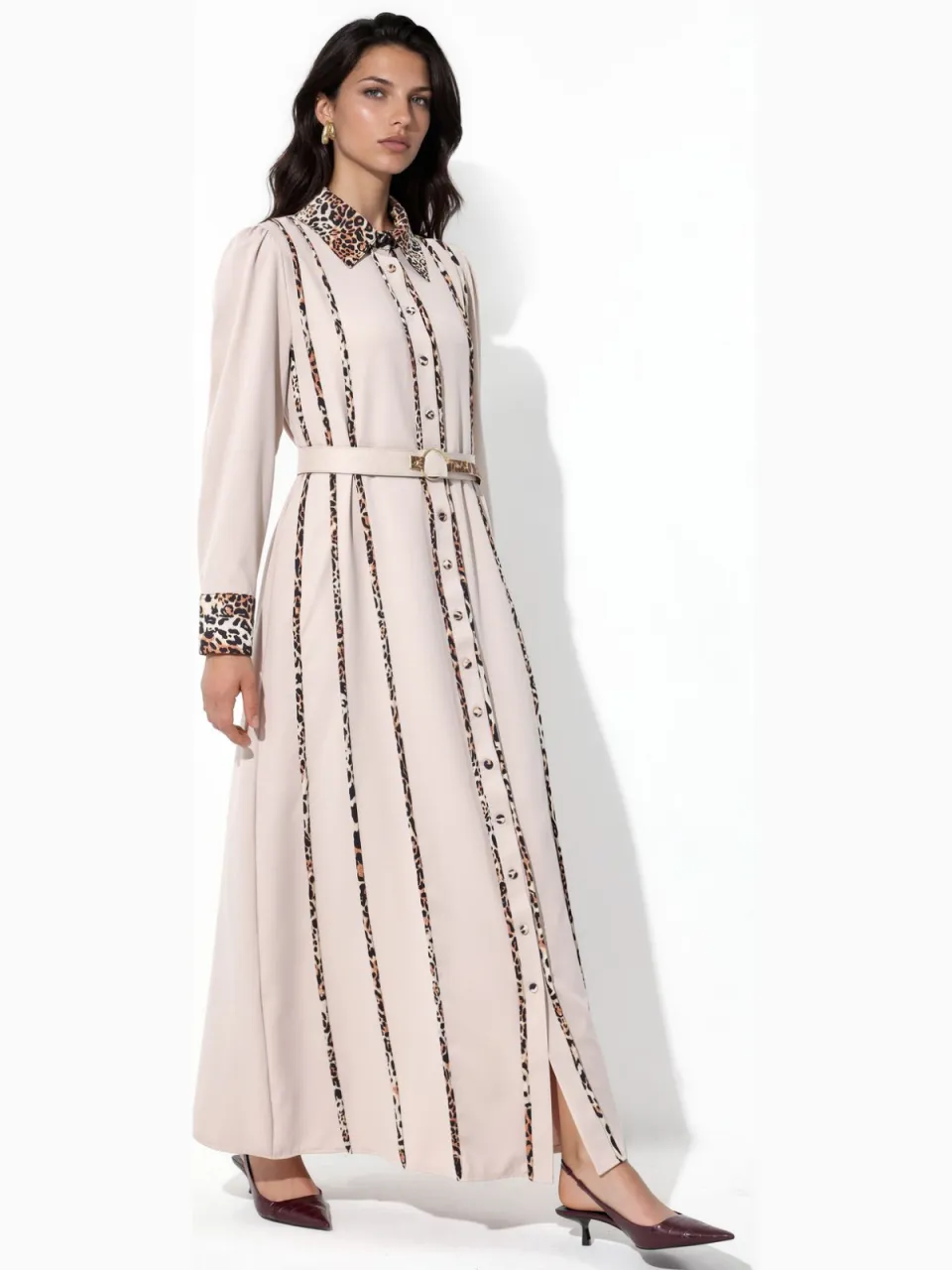 MSN Collection Leopardprint Maxi Shirt Dress beige, foto 2