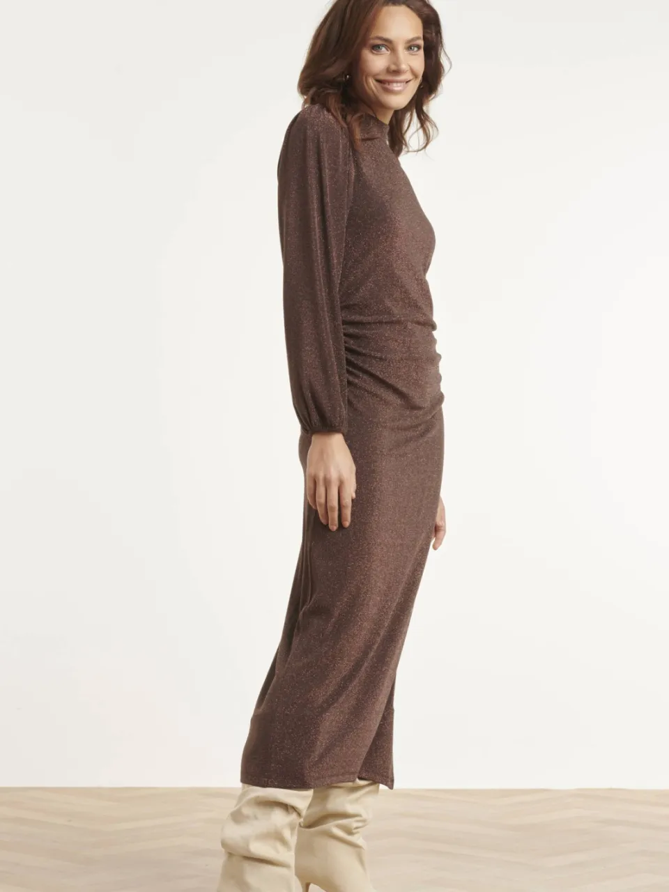 Smashed Lemon bodycon maxi jurk met glitters - bruin, foto 2