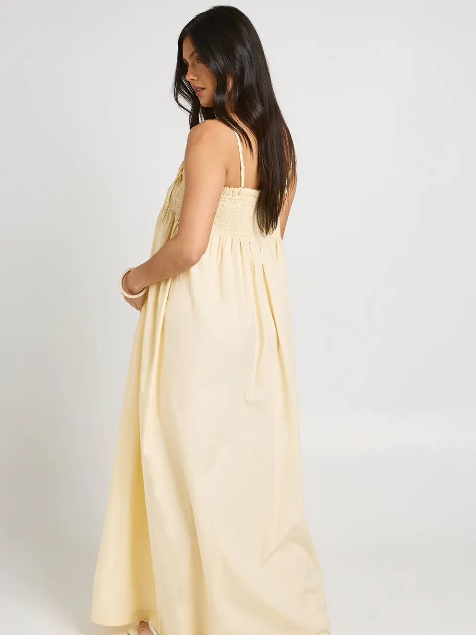 boohoo Dames Zwangerschaps Maxi Jurk Met Gerimpeld Detail citroen, foto 2