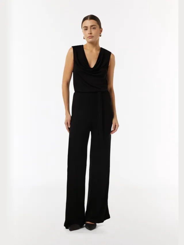 Comma female - Jersey jumpsuit met watervalhals zwart