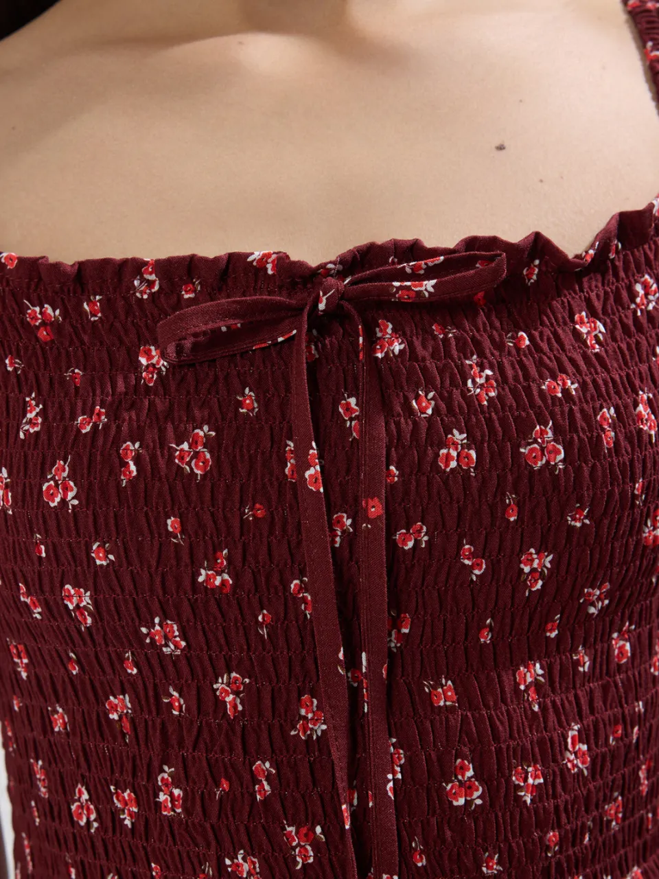 Trendyol TRENDYOLMİLLA Dames Bordeaux Bloemen Kort / Mini Kort Casual Skater Jurken, foto 2