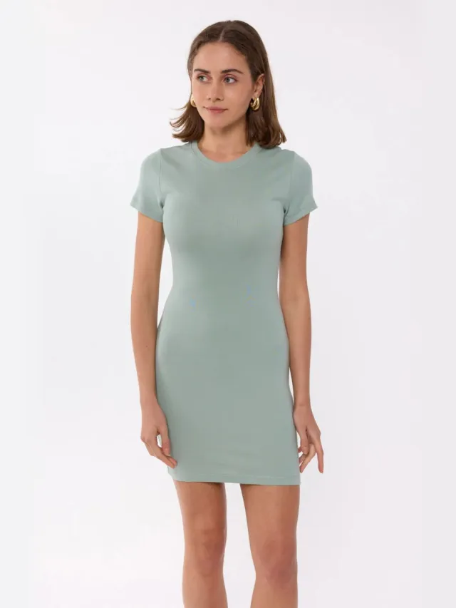 Hiccup Effen Ronde Hals Bodycon Mini jurk Saliegroen