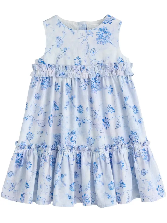 Next Meisjes - Gelaagde gesmokte jurk - Wit Blue and White Floral