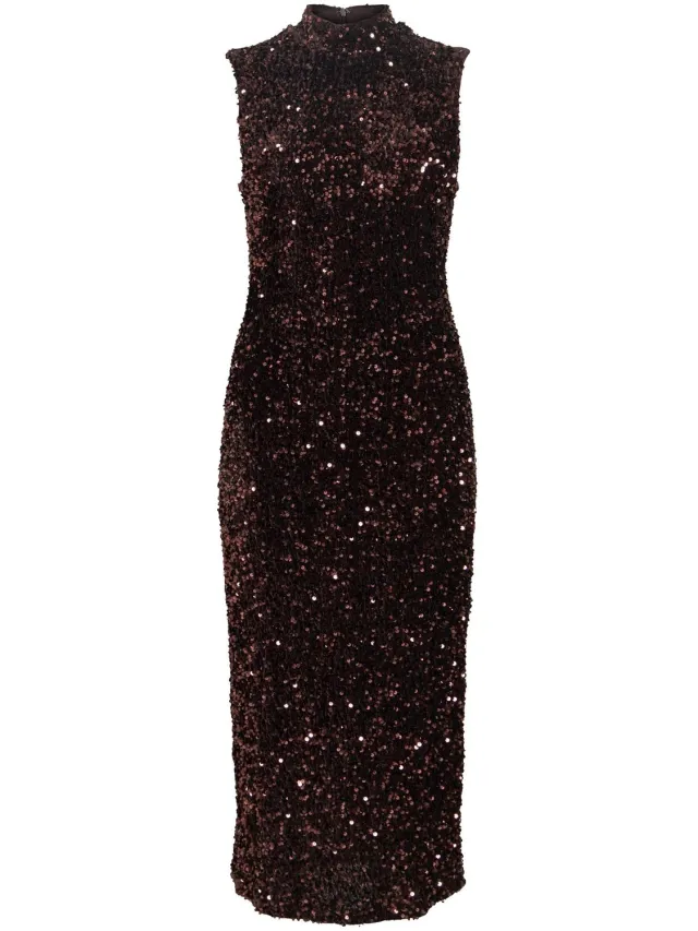 Vila maxi-jurk VIFAITH pailletten coffee bean1