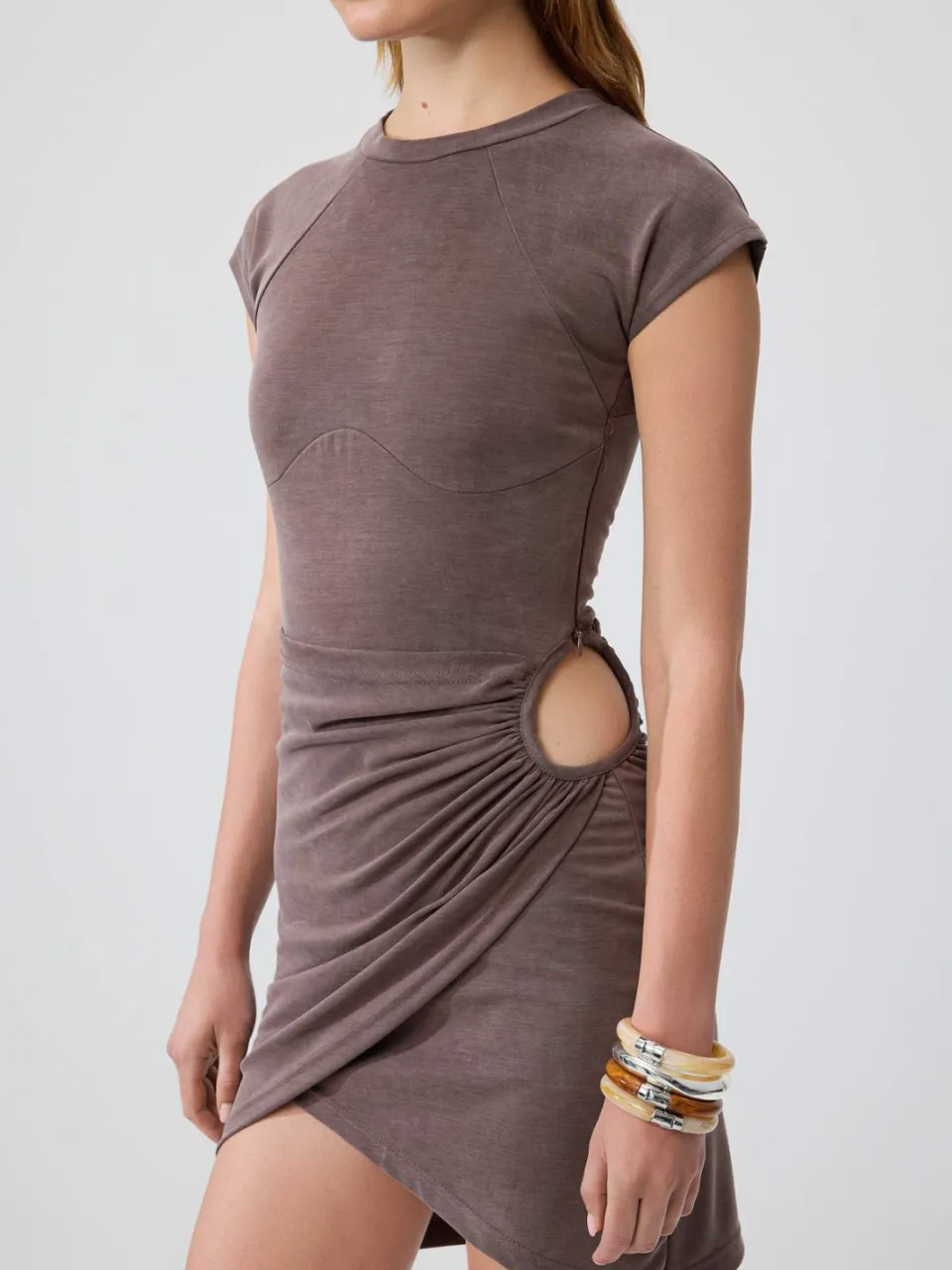 Trendyol TRENDYOLMİLLA Dames Bruin Effen Kort / Mini Kort Bodycon Jurken, foto 2