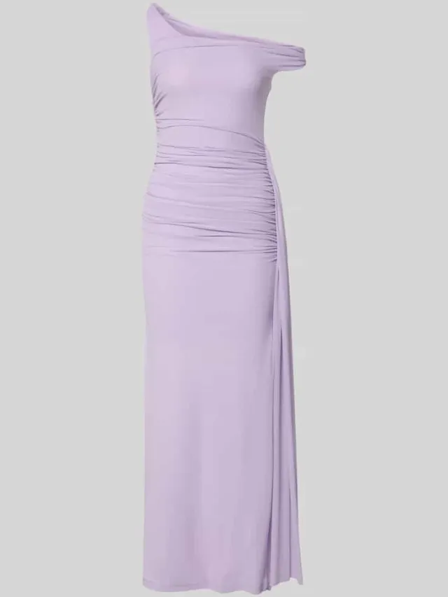 bardot maxi-jurk met drapering model 'LAYANA' paars, foto 2