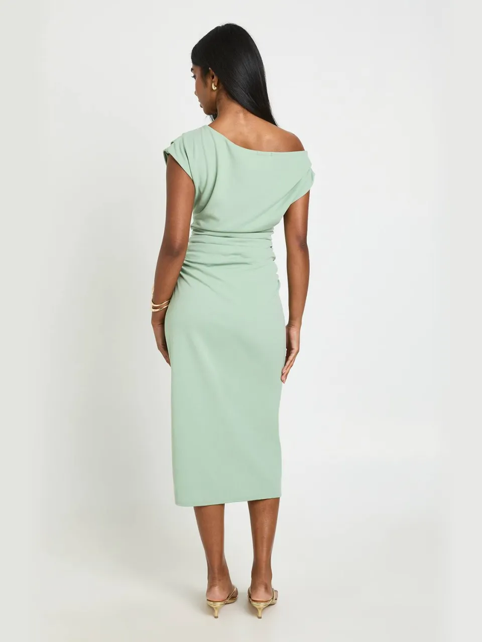 boohoo Dames Crepe Midi-jurk Met Asymmetrische Hals En Drapering verstandig, foto 2