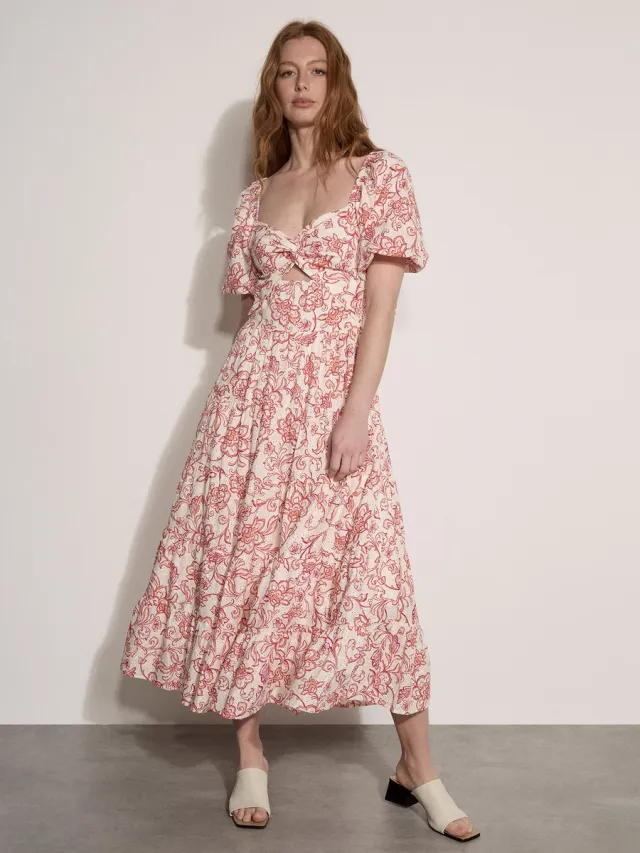 Apricot Maxi-jurk van katoen met bloemenprint en borduursels Pink