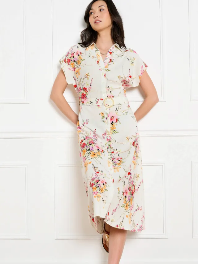 LOLALIZA gebloemde midi jurk ecru Multi