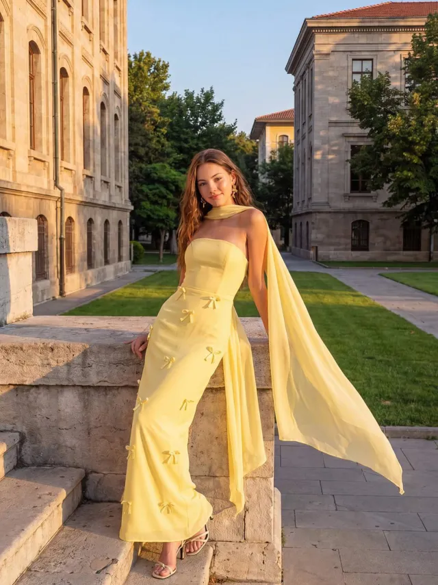 Trendyol TRENDYOLMİLLA Dames Geel Effen Maxi Mouwloos Recht Jurken, foto 2