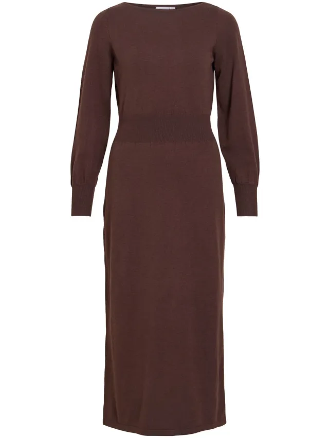 Vila maxi-jurk VIKERRY boothals Coffee Bean1