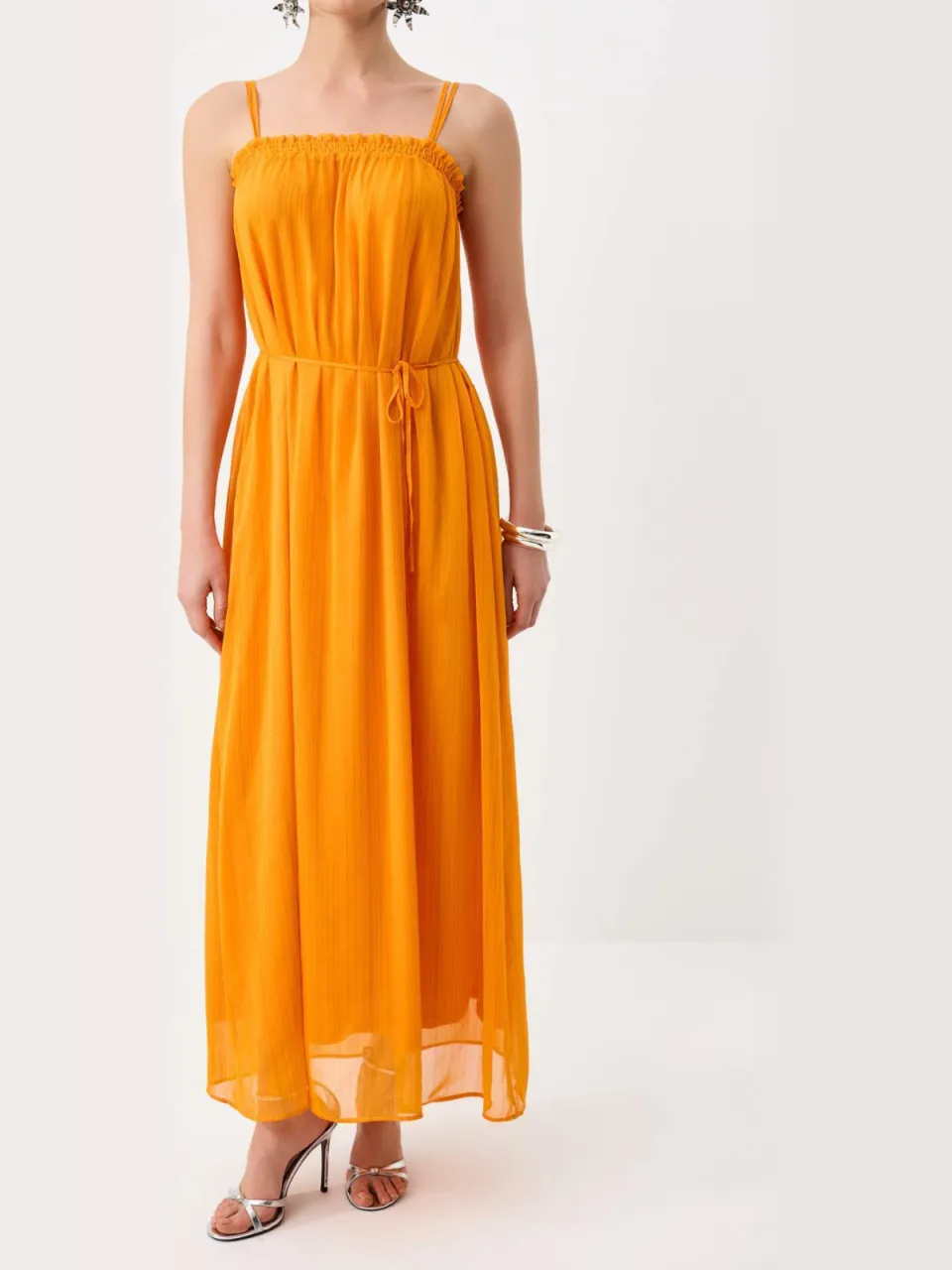 Trendyol TRENDYOLMİLLA Dames Oranje Bloemen Maxi Mouwloos Stijlvol/Avond A-lijn Jurken, foto 2