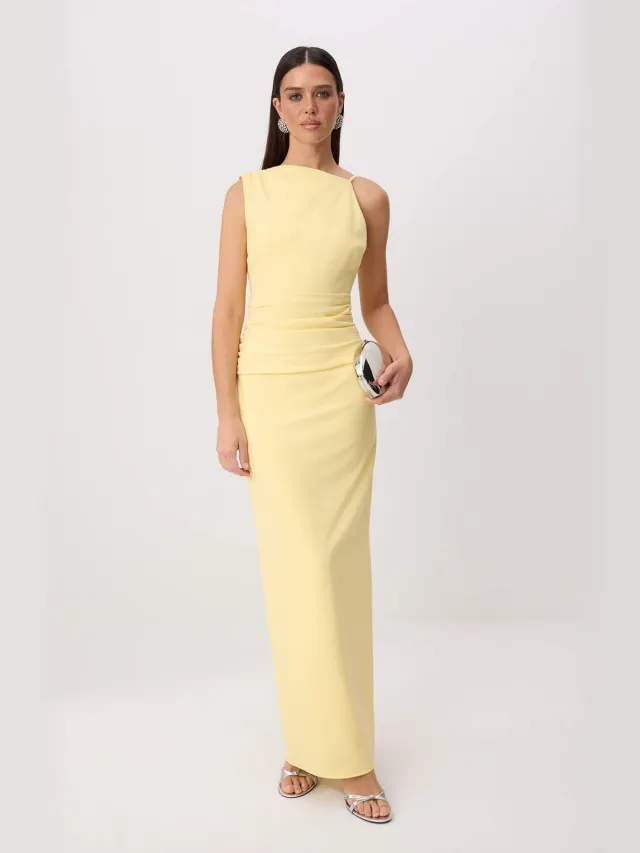 Trendyol TRENDYOLMİLLA Dames Geel Effen Maxi Mouwloos Recht Avond & Gala Jurk