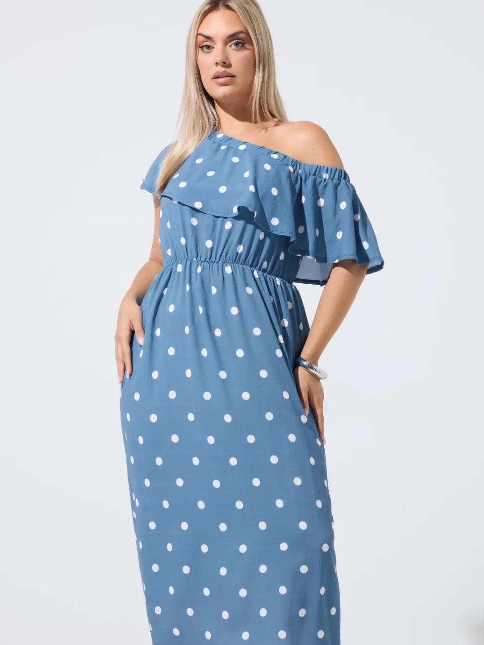 Limited Collection Blauwe Jurk Met Ruches En Stippen-56, foto 2