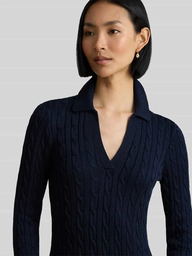 Lauren Ralph Lauren slim fit tricotjurk van mix van katoen en viscose marineblauw, foto 4
