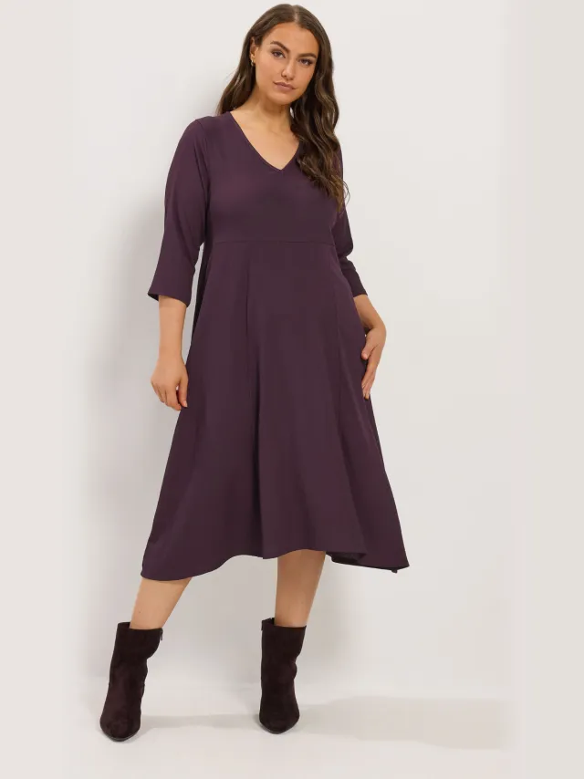 Yours Paarse Maxijurk Met Vhals, Textuur En Lange Mouwen Purple