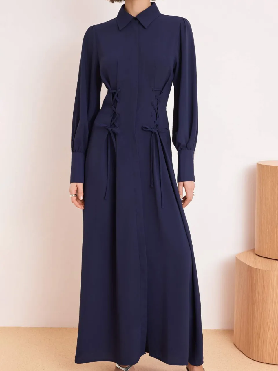 Trendyol Modest Dames Donkerblauw Effen Maxi Lang Stijlvol/Avond Skater Modest Jurken marineblauw/blauw, foto 2
