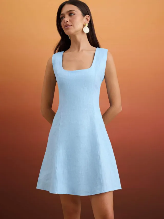 Trendyol TRENDYOLMİLLA Dames Blauw Effen Kort / Mini Mouwloos A-lijn Jurken