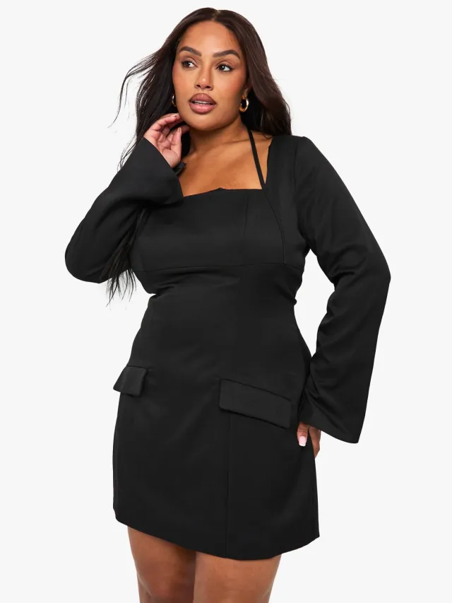 boohoo Dames Op maat gesneden shiftjurk met Plus-zakdetail Zwart