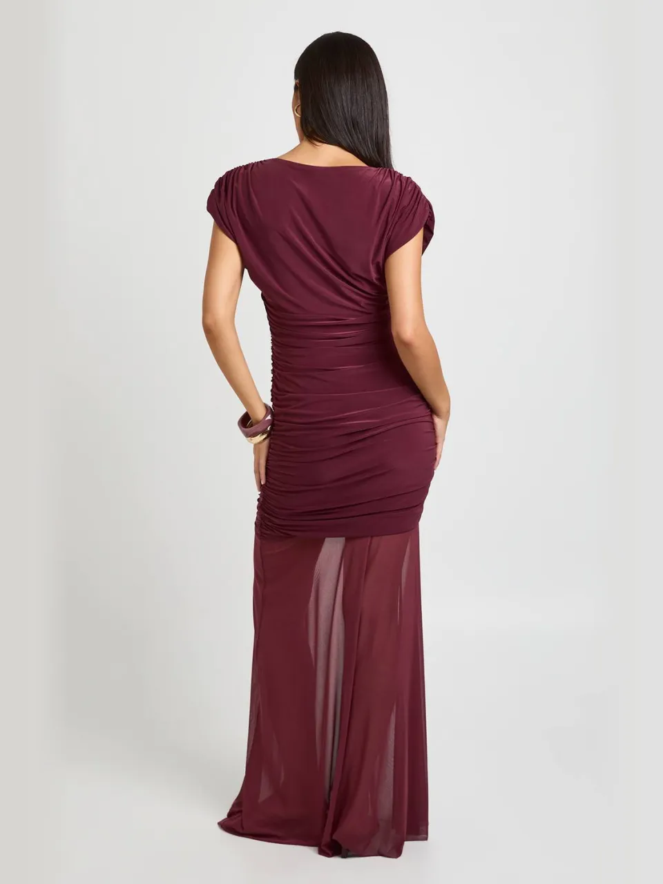 boohoo Dames Maxi Jurk Met Gerimpeld Lijfje En Asymmetrische Halslijn pruim, foto 2