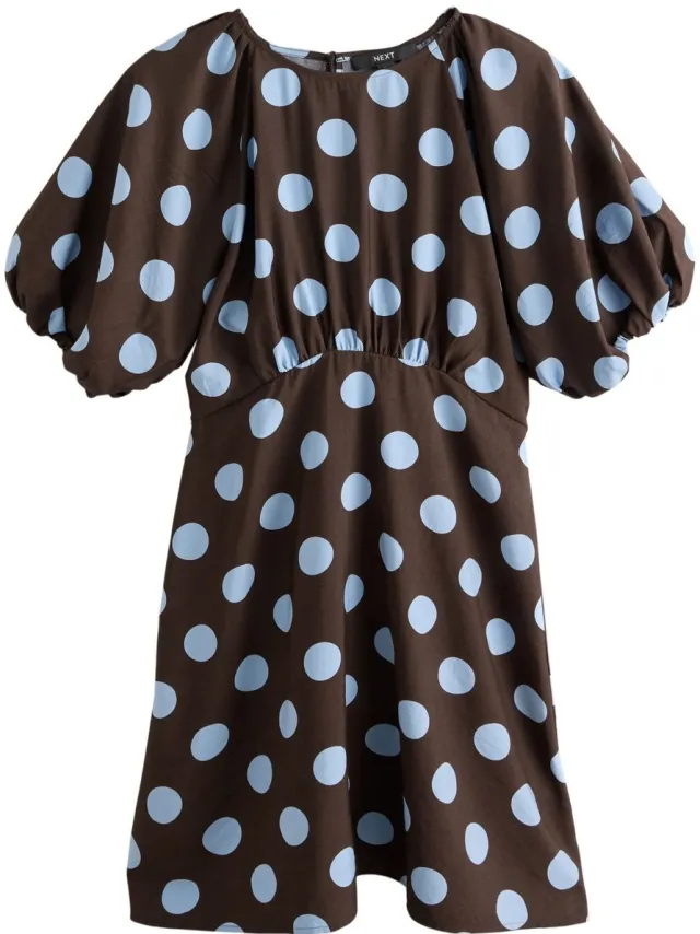 Next Dames - Mini-jurk met pofmouwen - Tall - Bruin Brown Spot
