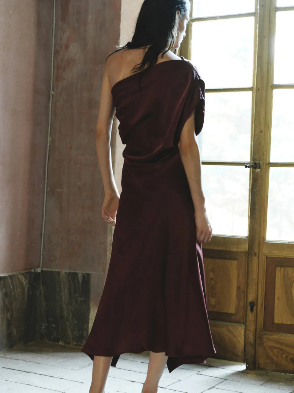 Mango one shoulder midi jurk - donkerpaars, foto 5