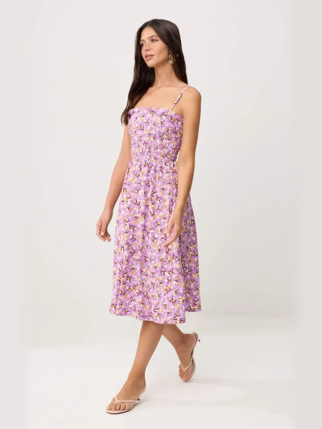 Trendyol TRENDYOLMİLLA Dames Roze Bloemen Midi Mouwloos Skater Jurken