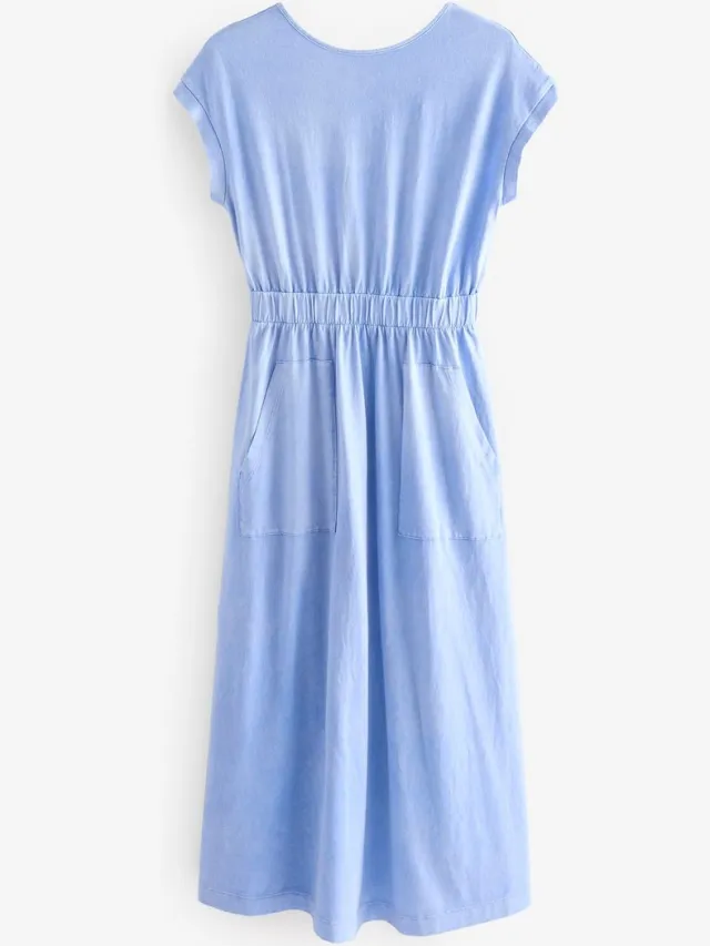 Next Dames - 100% katoenen zomer midi overhemdjurk - Blauw Blue