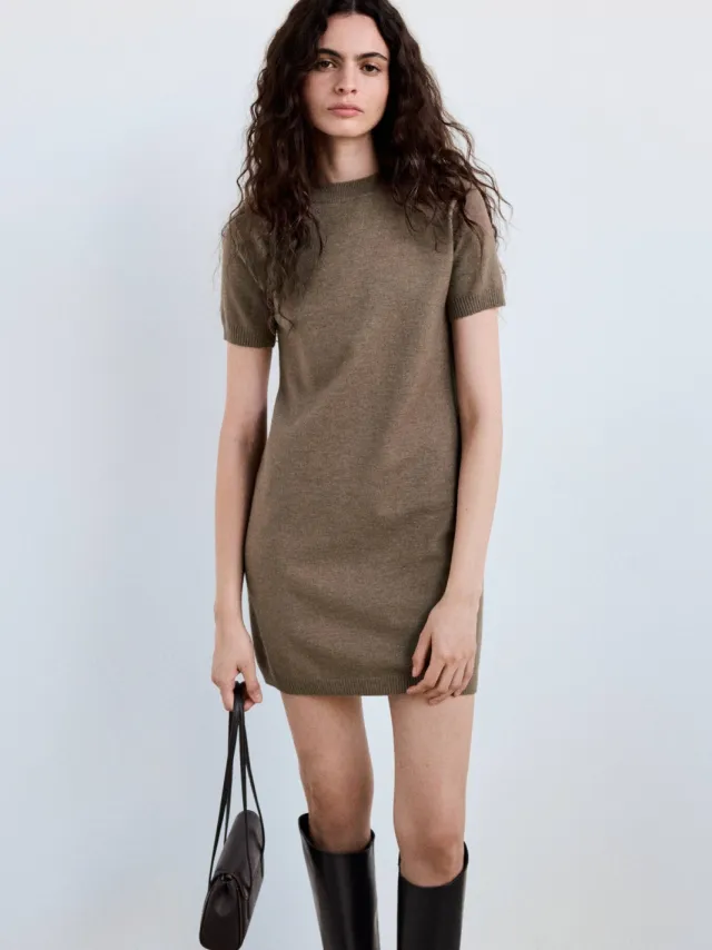 Mango korte jurk met wol - beige