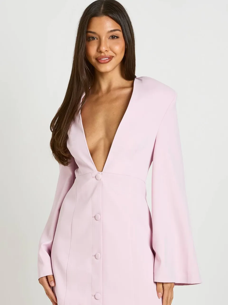 boohoo Dames Getailleerde Blazerjurk Met Diepe V-hals En Gestructureerde Schoudervulling pastelroze, foto 3