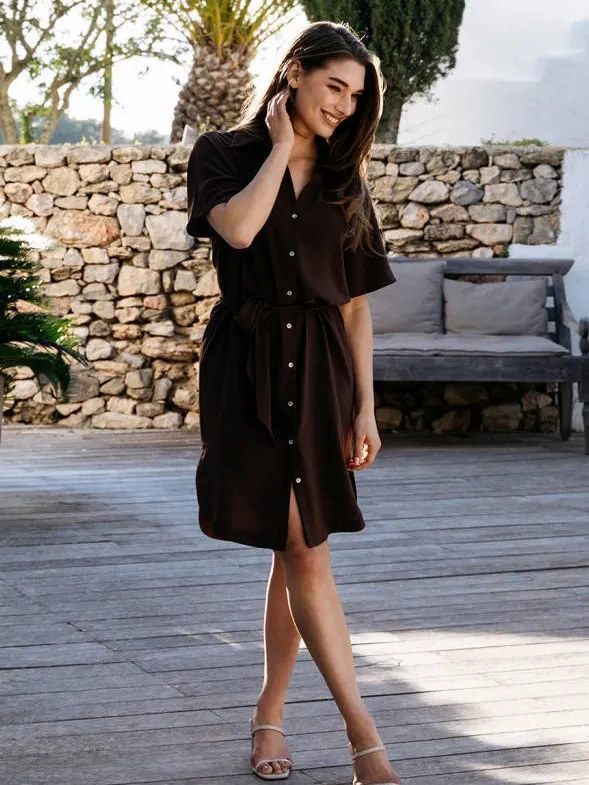 &Co Woman blousejurk met ceintuur - bruin