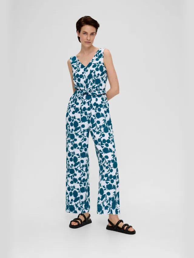 S.Oliver female - Jumpsuit van viscose met ceintuur petrol