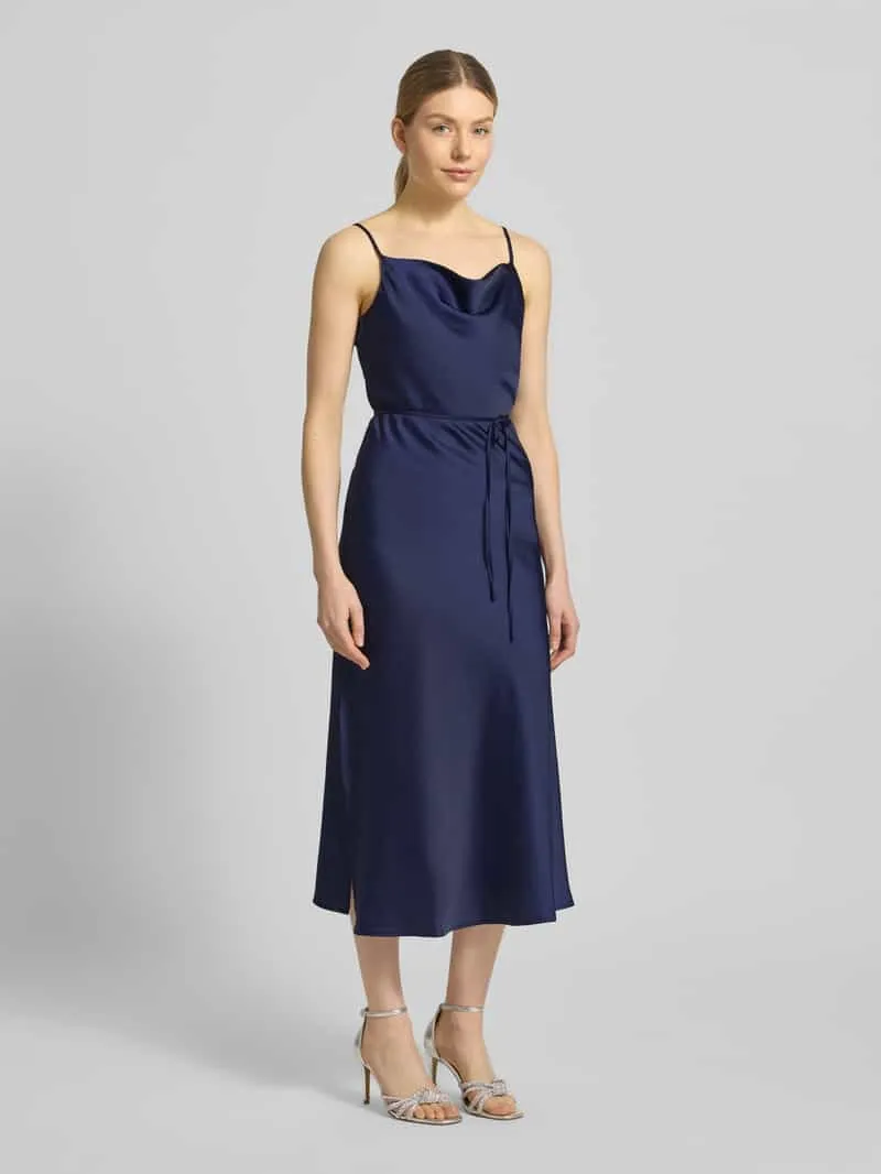 Yas midi-jurk van satijn model 'Thea' Marineblauw