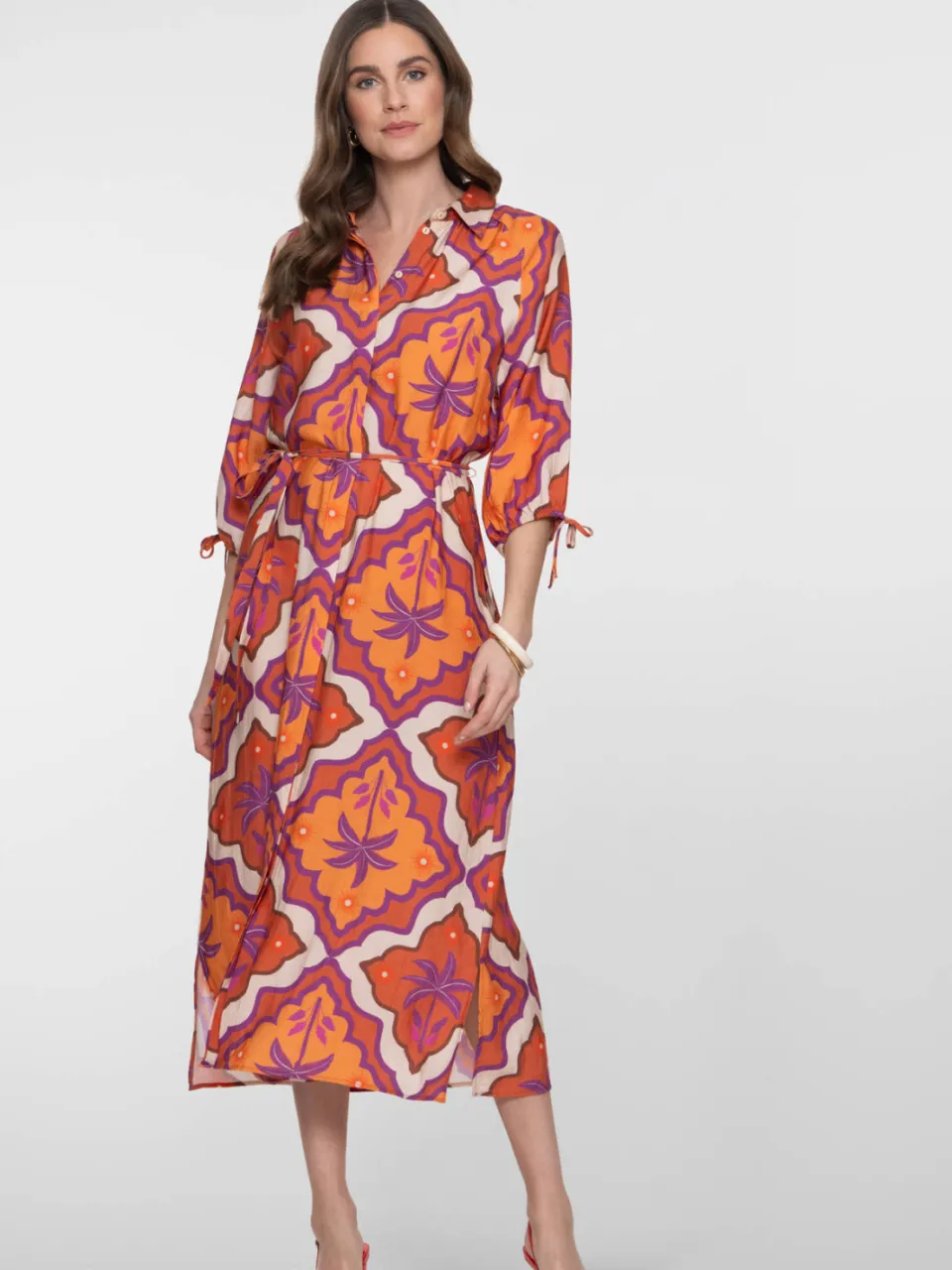 Geisha blousejurk met all over print oranje, foto 4