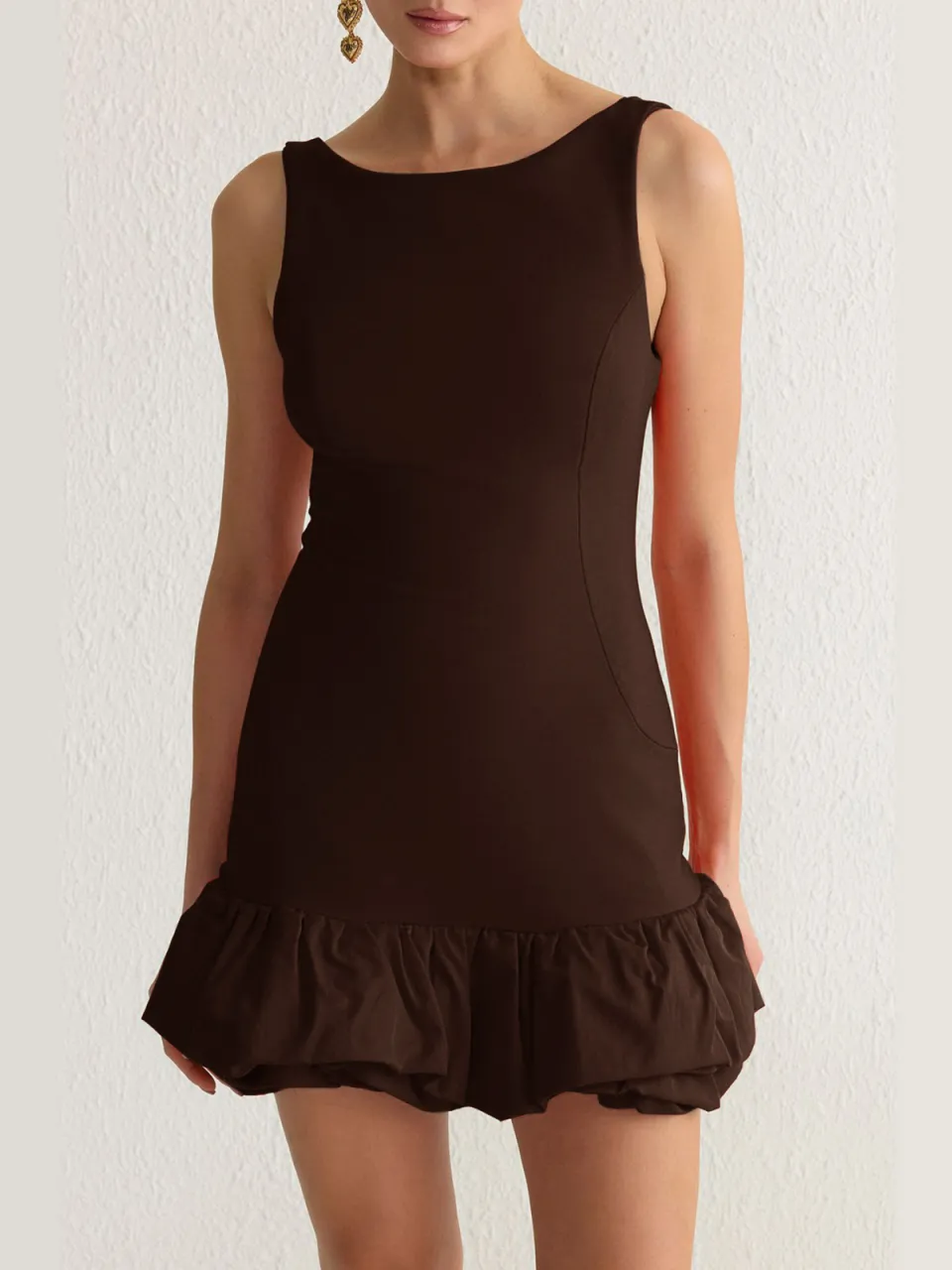 Trendyol TRENDYOLMİLLA Dames Bruin Effen Extra Kort / Super Mini Mouwloos Stijlvol/Avond Bodycon Jurken, foto 2