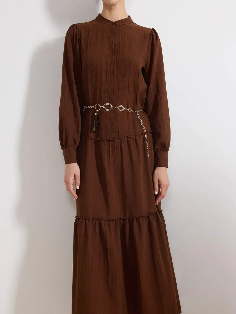 Turkishsouq Dames maxi-jurk, plat model, lang, casual/dagelijks, A-lijn model, geschikt voor hijab bruin, foto 2