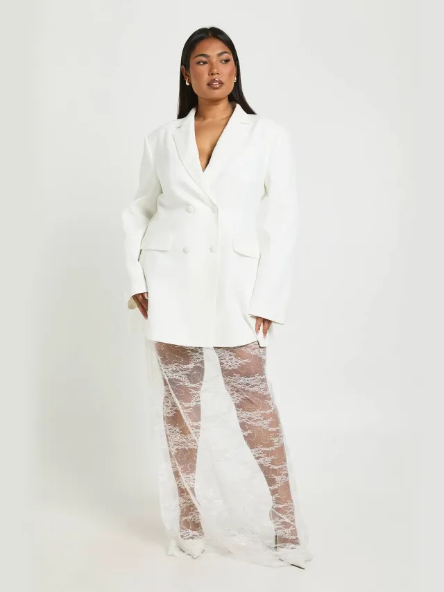 boohoo Dames Plus Kanten Zoom Blazer Jurk Wit
