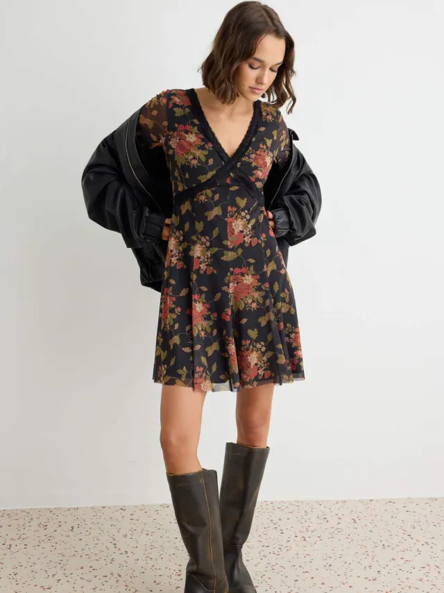 Trendyol TRENDYOLMİLLA Dames Meerkleurig Bloemen Kort / Mini Lang A-lijn Jurken Veelkleurig