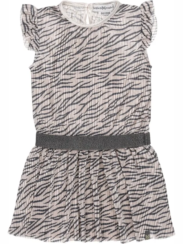 Koko Noko Kok Noko - Jurk - Champange - Zebraprint - plissé stof - Maat - 104 bruin