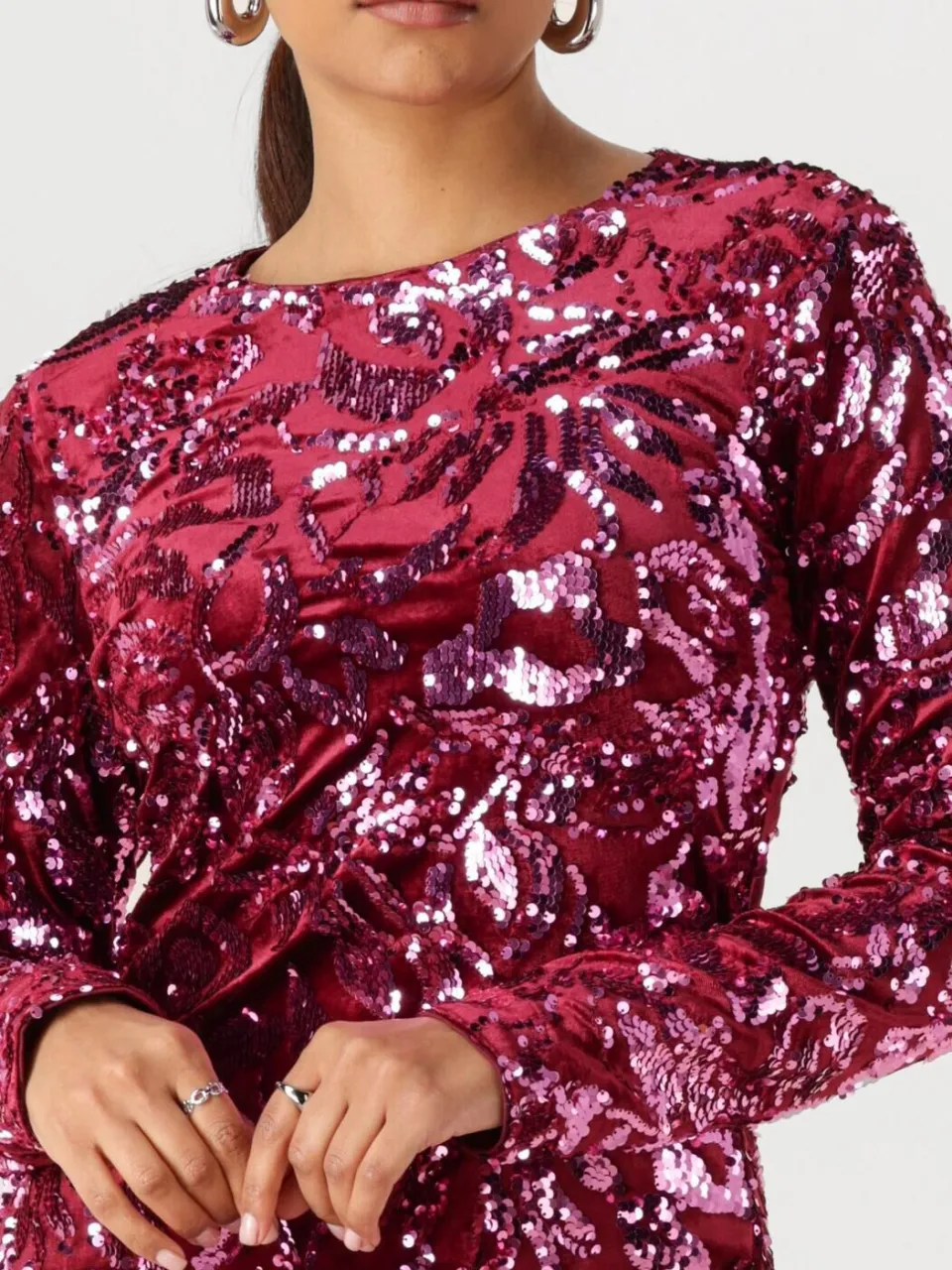 Y.A.S. YAS Dames Jurken Yasrococo Sl Sequin Dress - Bordeaux, foto 4
